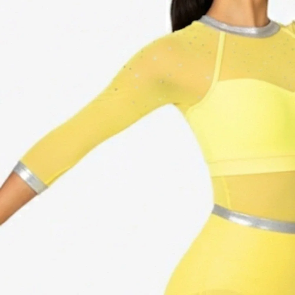 Double Platinum Yellow Lyrical Jazz Contemporary Dance Costume Leo with Skirt CL